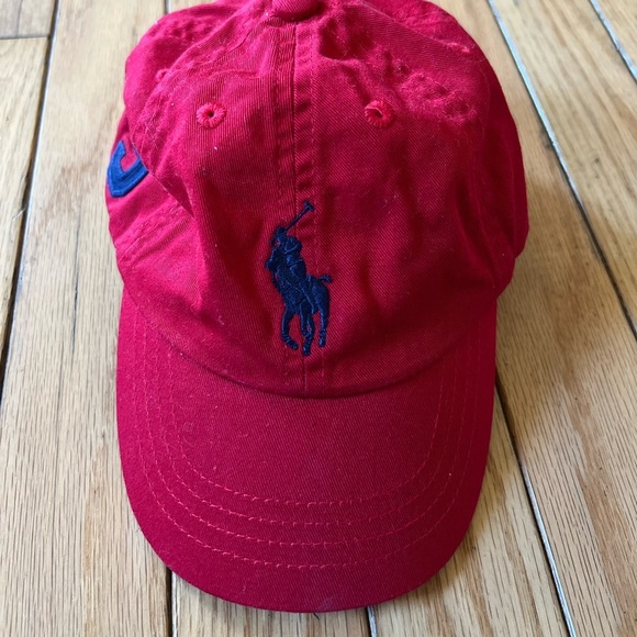 polo ralph lauren cap Hat Size 9-24 Months Red Blue Logo Cotton Elastic Preppy - Picture 1 of 5